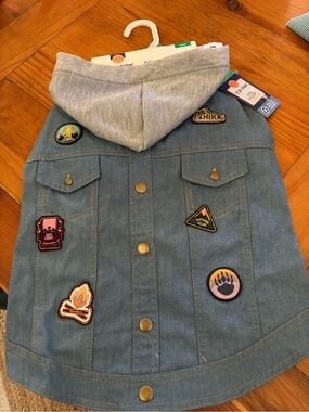Top Paw Blue Denim Jacket with Gray Hood for Fido.